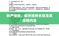 财产保险详解，险种名称与保障内容全面解析