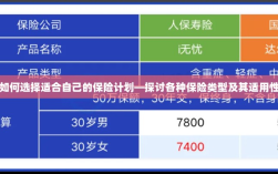 如何选择适合自己的保险计划，各类保险类型及其适用性解析