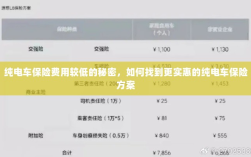 纯电车保险费用较低的秘密，如何获取更实惠的保险方案？
