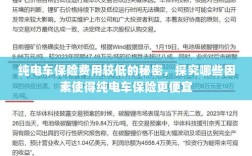 纯电车保险费用较低的原因揭秘，哪些因素影响纯电车保险价格更便宜？