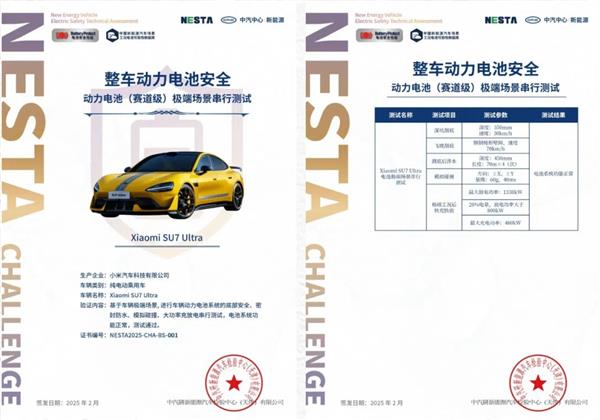 中汽研测试小米SU7 Ultra，麒麟电池安全性能揭秘，性能之巅的资格探讨-图2