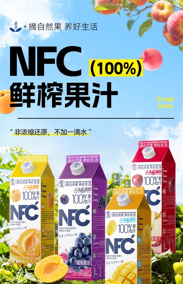 不加一滴水，新鲜水果汁摘养NFC芒果/黄桃/苹果汁特惠活动，仅需9.9元！-图2