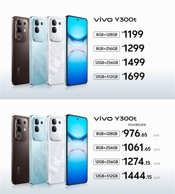 vivo Y300t发布，国补价976元起，配备6500mAh超大电池成续航新标杆-图1