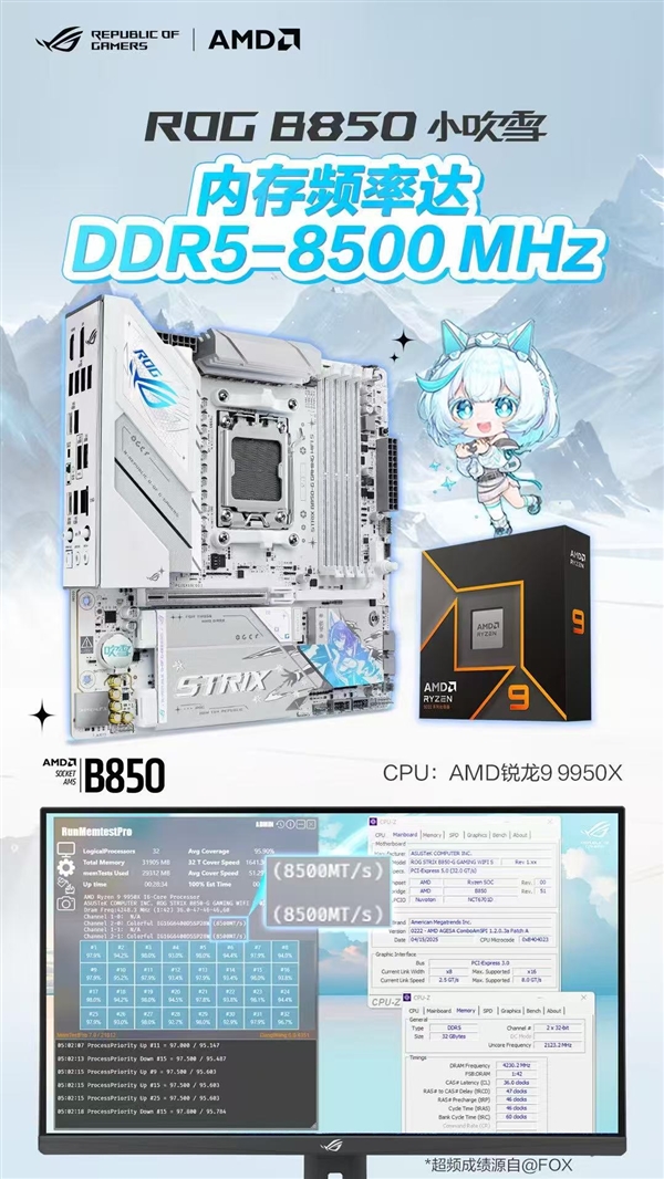 华硕ROG B850小吹雪主板，DDR5-8500超强战力非凡体验-图1