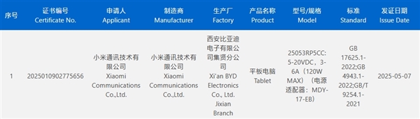 小米全新旗舰平板曝光,自研玄戒芯片加持,搭载14英寸超大屏认证-图1 小米全新旗舰平板曝光,自研玄戒芯片加持,搭载14英寸超大屏认证-图1