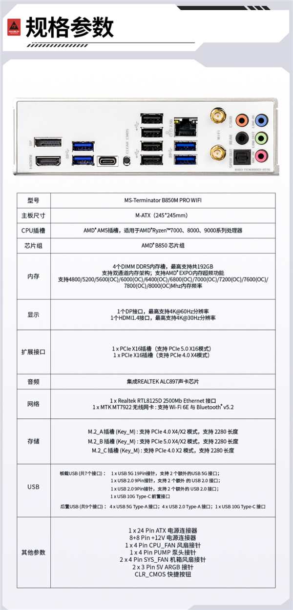 AMD平台新宠,铭瑄终结者B850M PRO WIFI主板上线,豪华供电设计提升性能体验-图5 AMD平台新宠,铭瑄终结者B850M PRO WIFI主板上线,豪华供电设计提升性能体验-图5