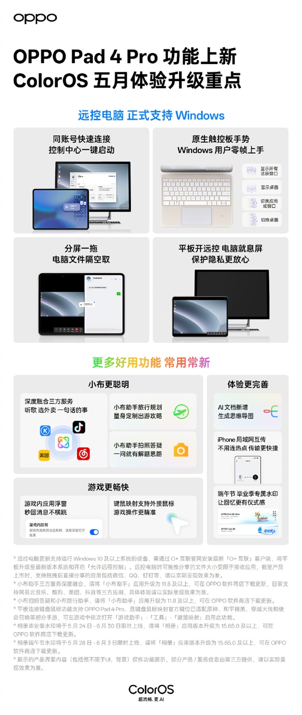 OPPO Pad 4 Pro 5月升级亮点,支持Windows远控电脑一图详解-图2 OPPO Pad 4 Pro 5月升级亮点,支持Windows远控电脑一图详解-图2